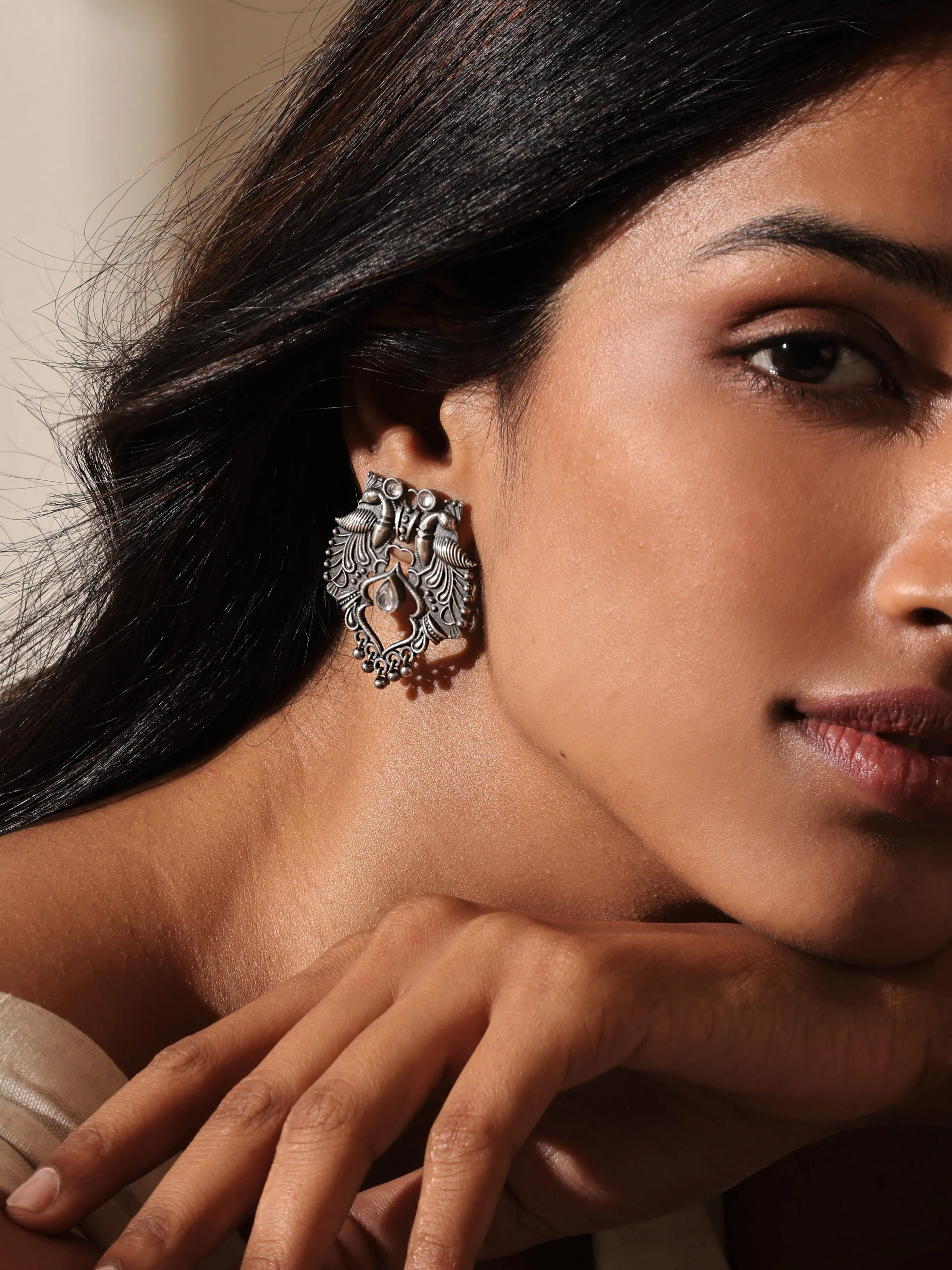 Silver-Plated Peacock Stud Earrings