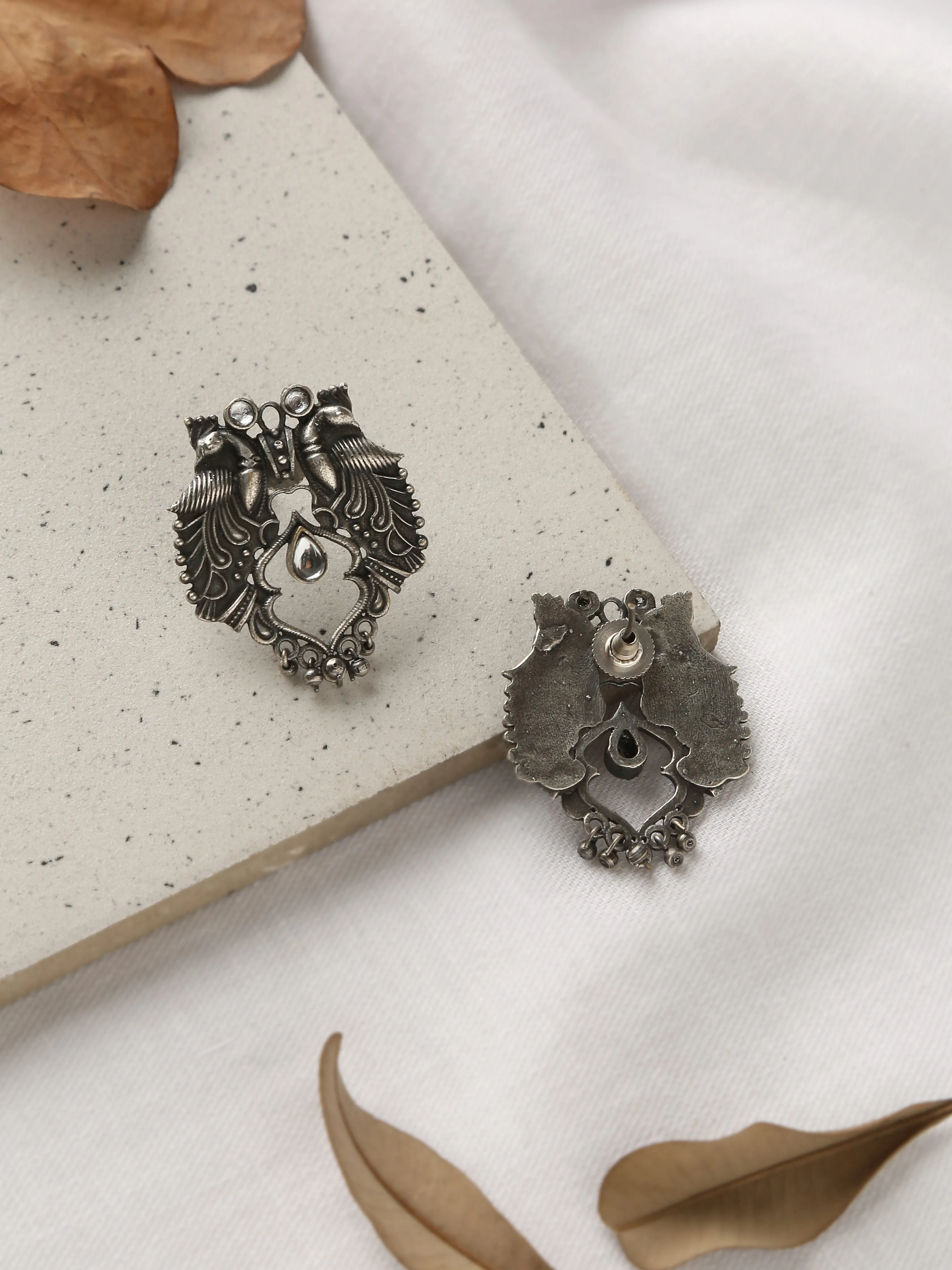 Silver-Plated Peacock Stud Earrings