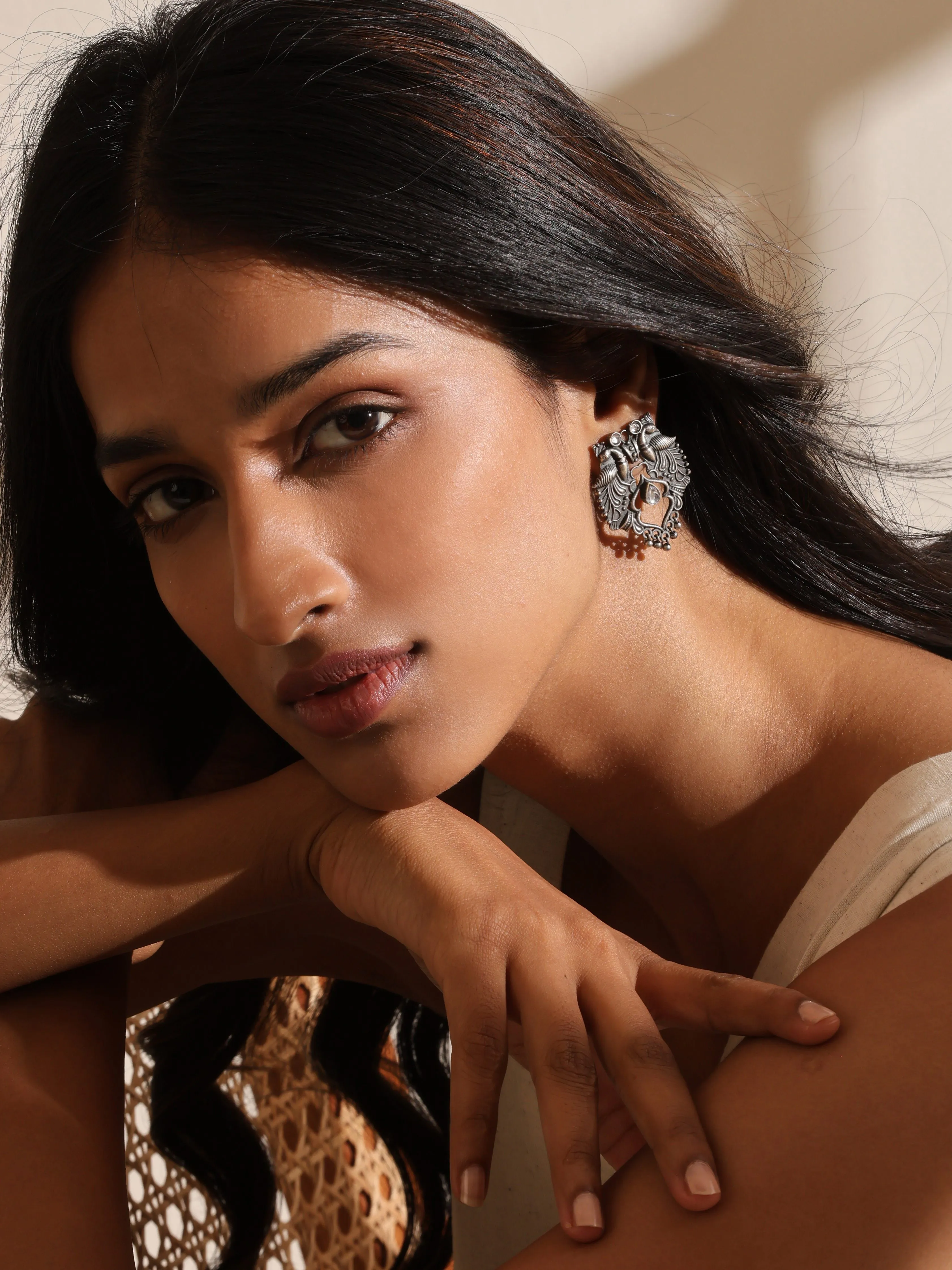 Silver-Plated Peacock Stud Earrings