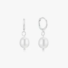 Single Pearl Sterling Huggies in Silver
