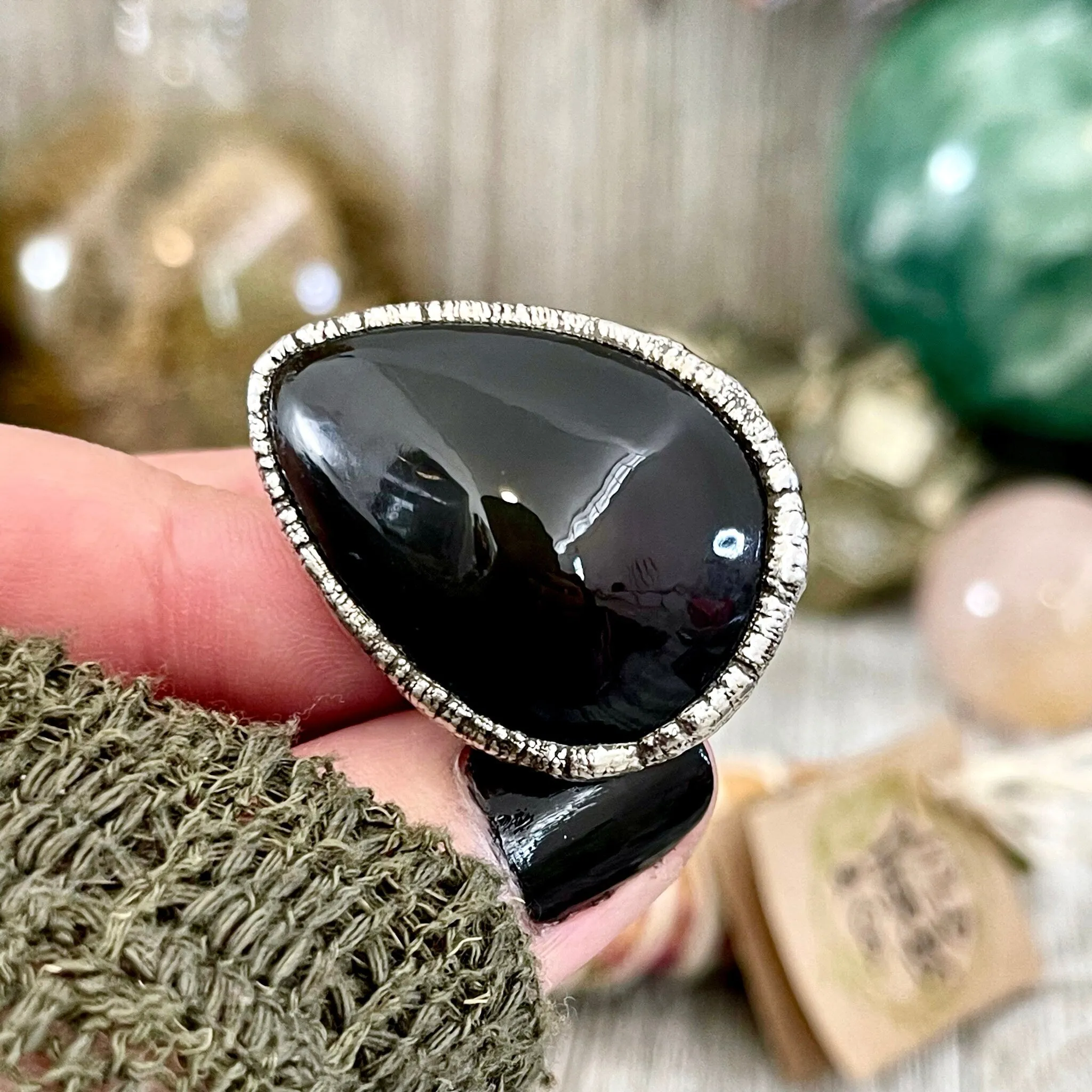 Size 6.5 Natural Black Obsidian Crystal Ring in Fine Silver / Foxlark Collection - One of a Kind