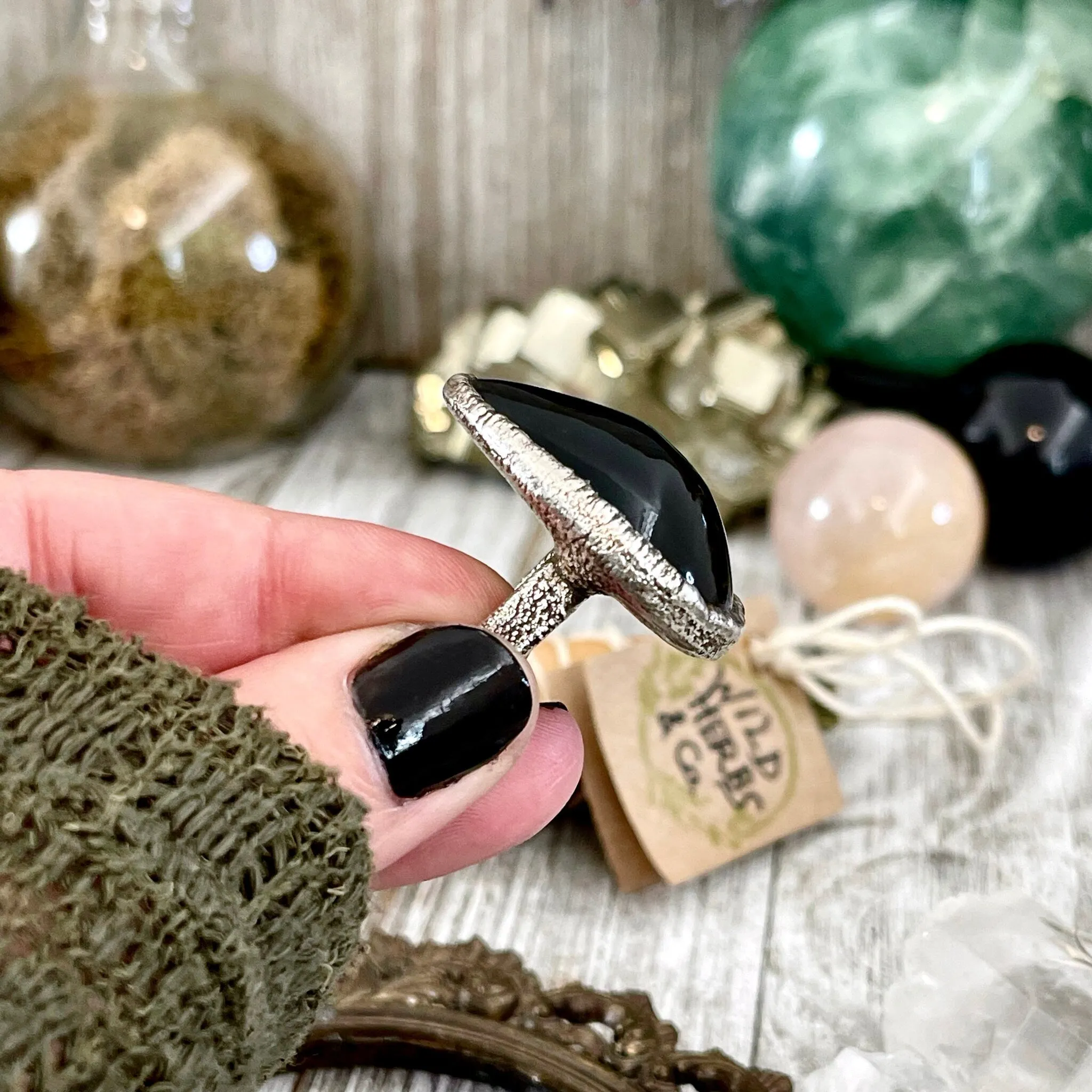 Size 6.5 Natural Black Obsidian Crystal Ring in Fine Silver / Foxlark Collection - One of a Kind