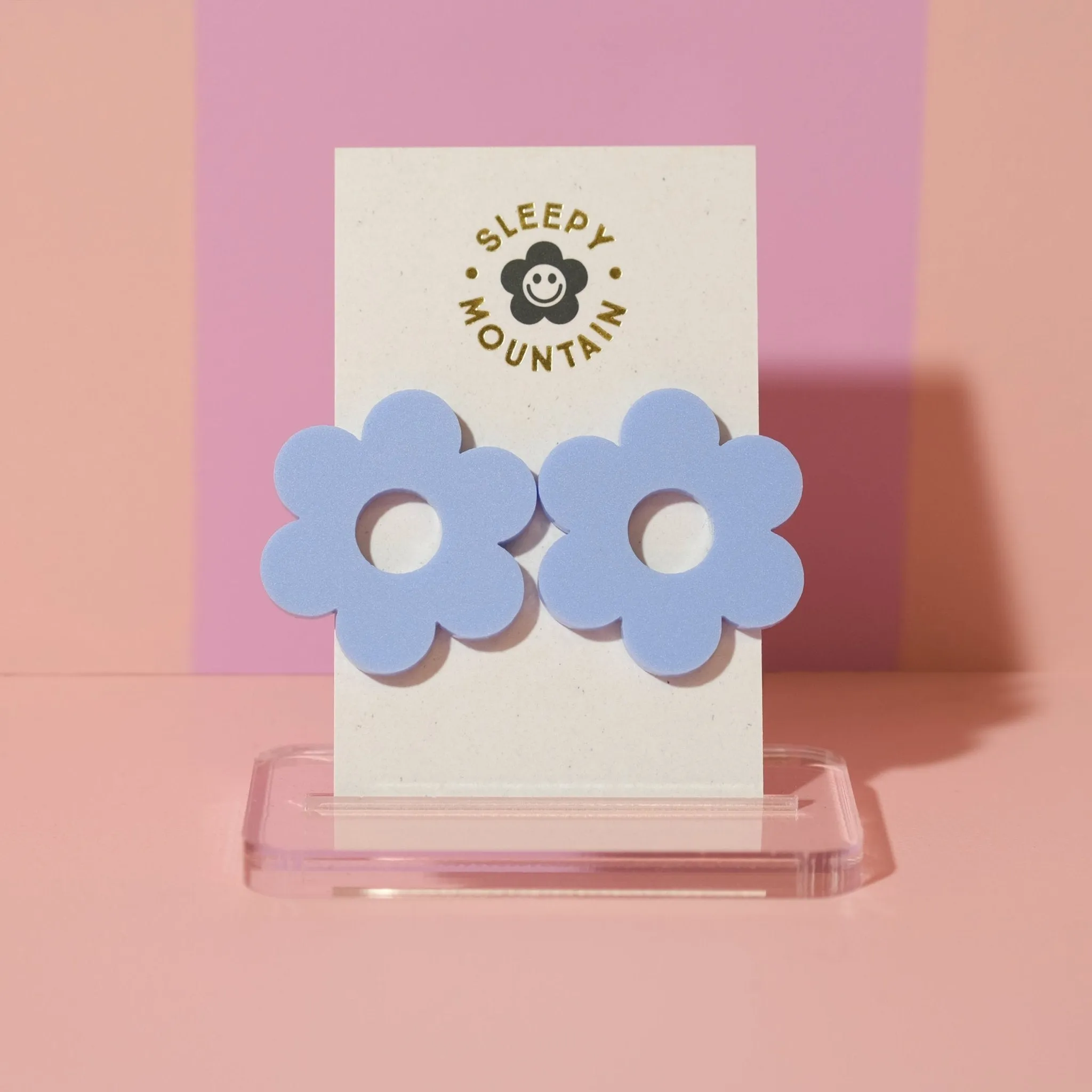 Statement daisy big stud earrings in periwinkle blue