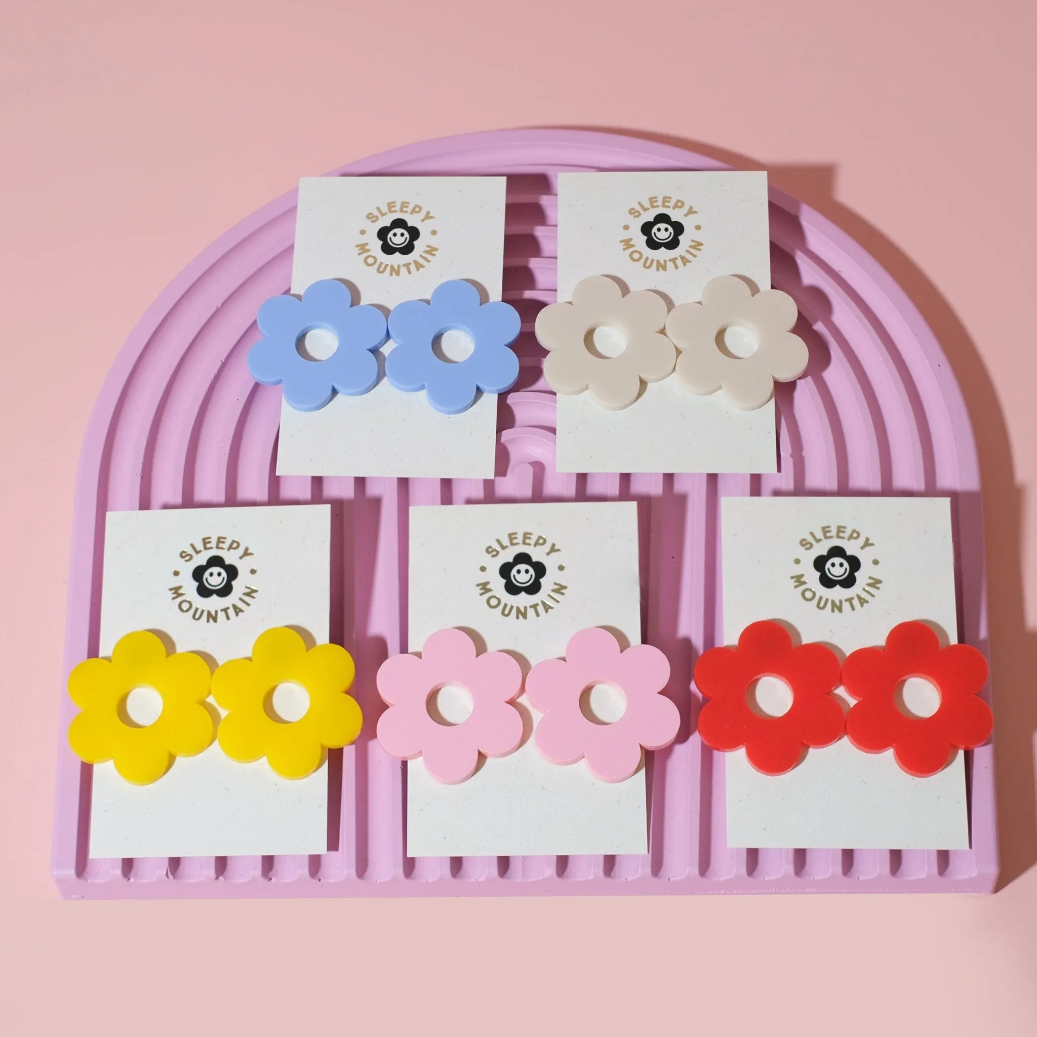 Statement daisy big stud earrings in periwinkle blue