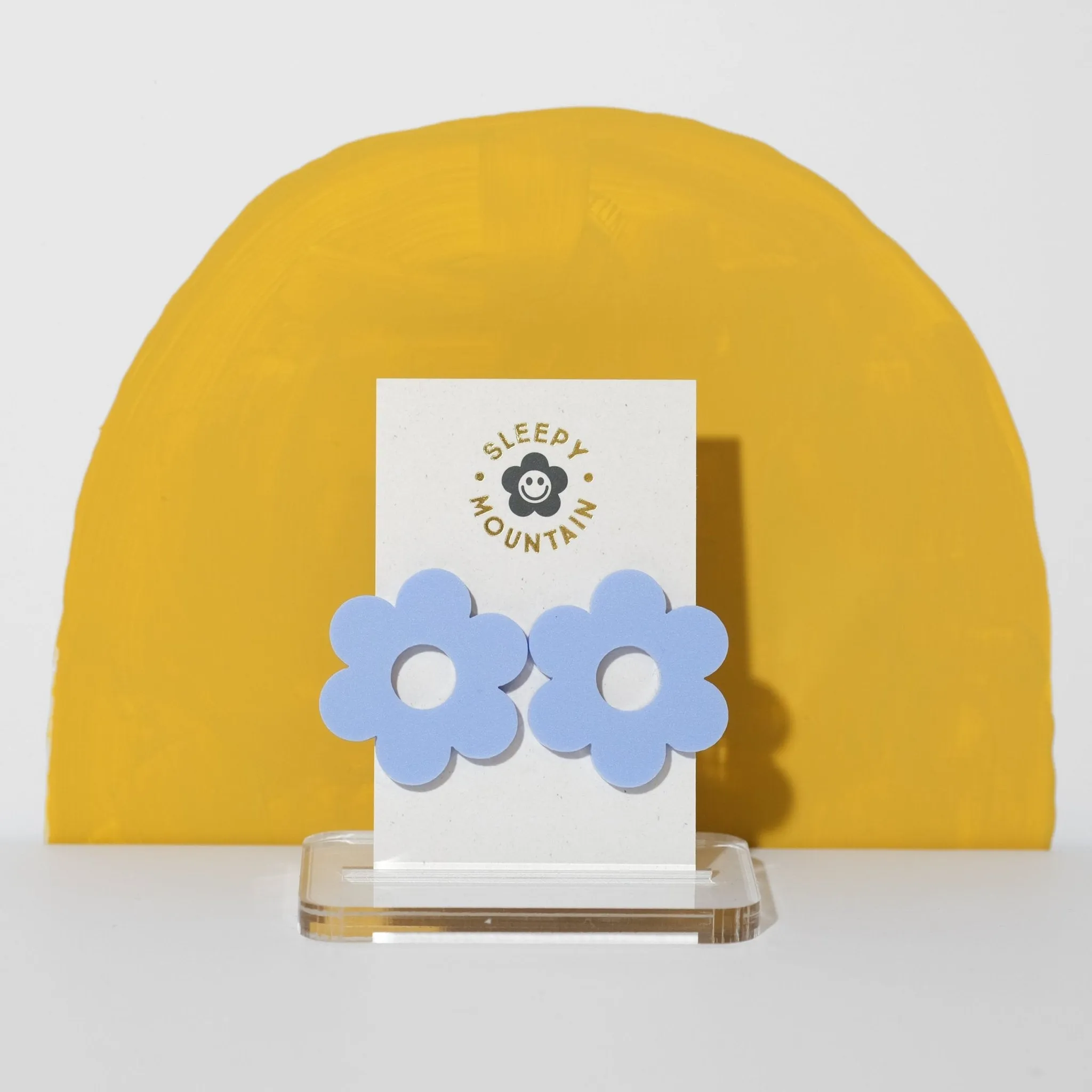 Statement daisy big stud earrings in periwinkle blue