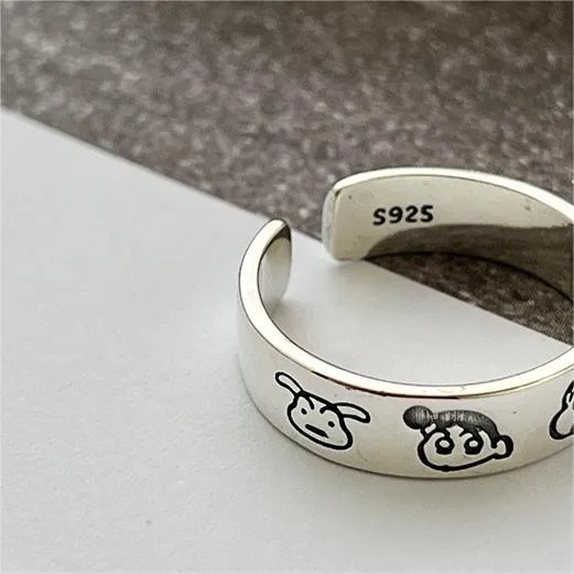 Sterling Silver Crayon Shin-Chan Cartoon Plain Ring