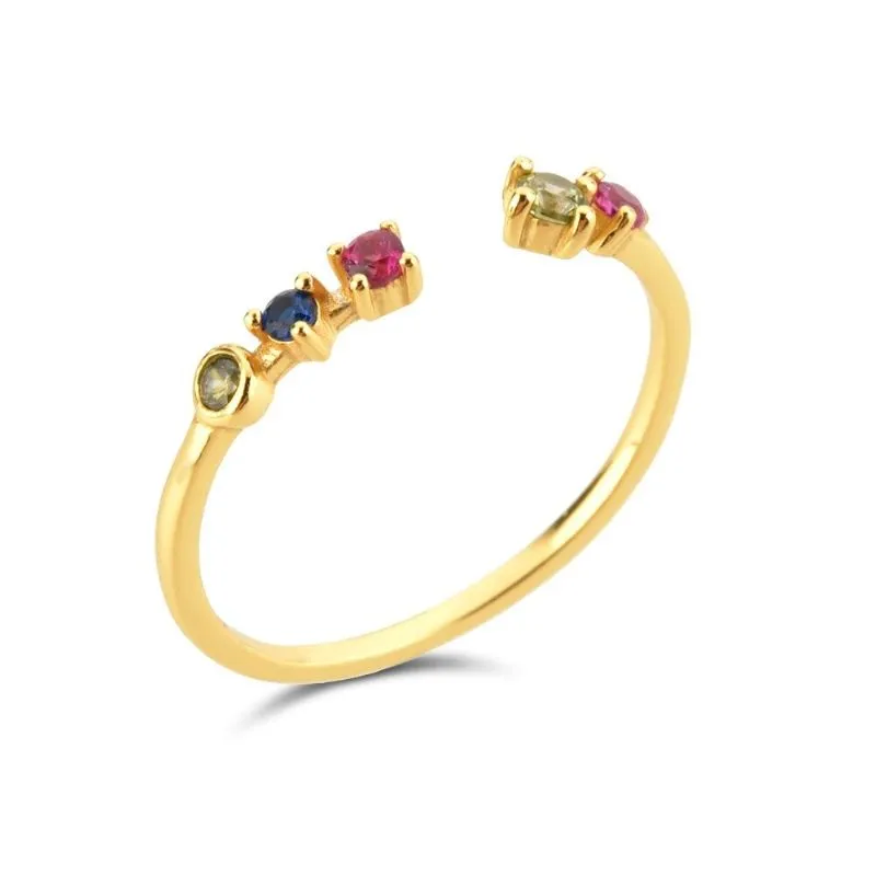 Sterling Silver Gold Coated Tourmaline Ring For Women