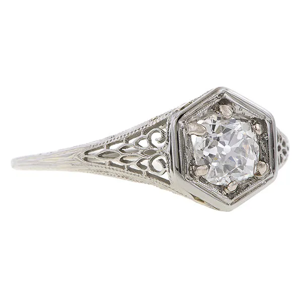Vintage Filigree Engagement Ring, Old Mine 0.70ct.