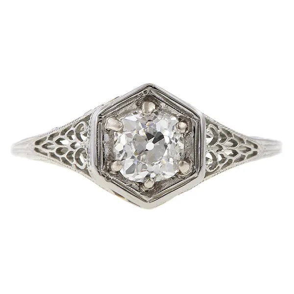 Vintage Filigree Engagement Ring, Old Mine 0.70ct.