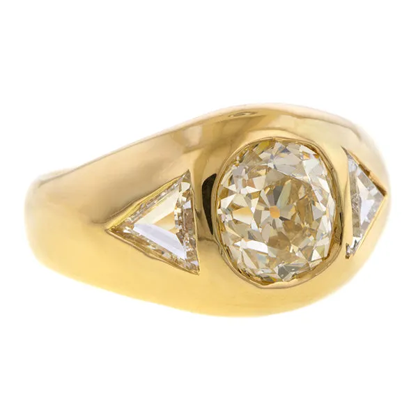 Vintage Gypsy Set Yellow Diamond Ring, Old Mine 2.85